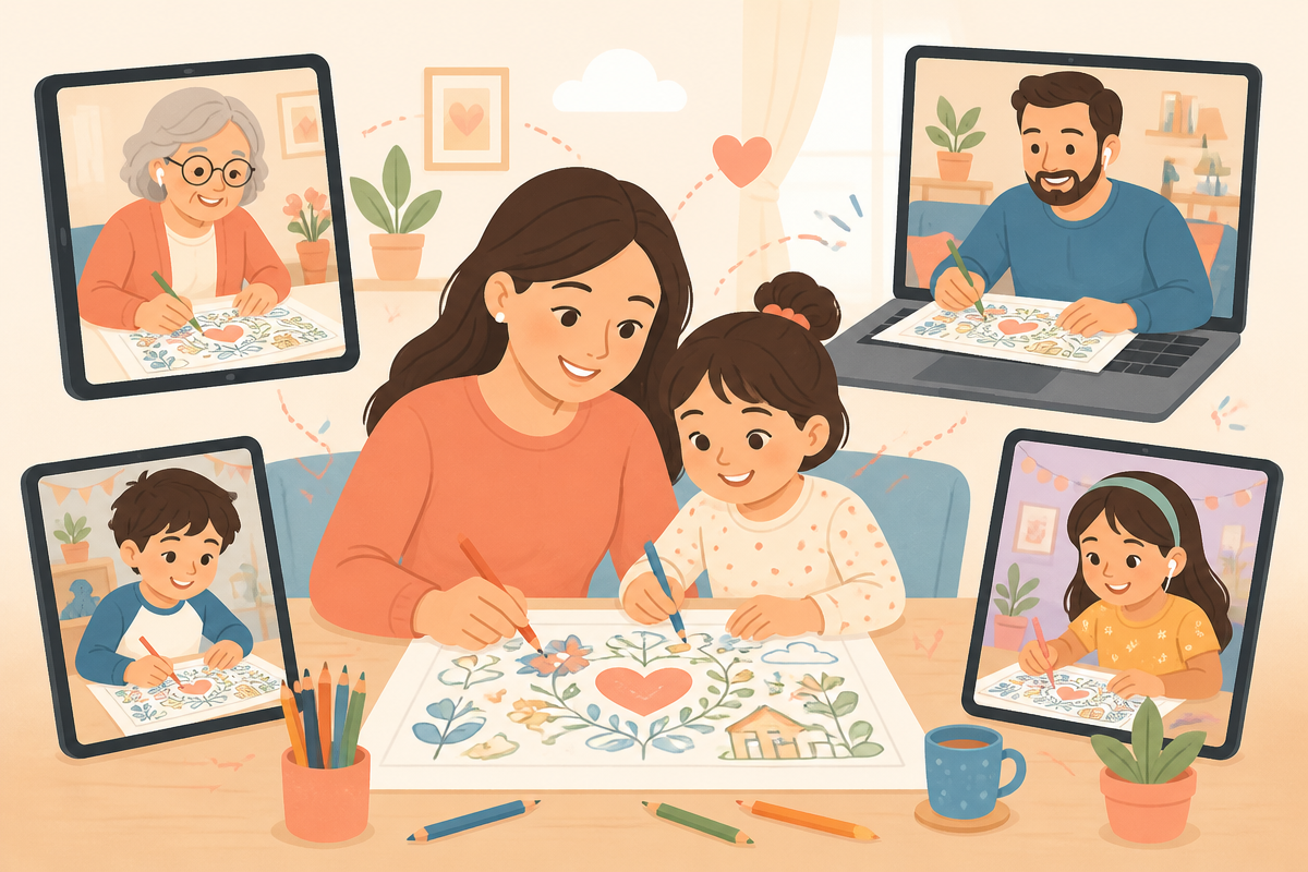 A family coloring together across the world